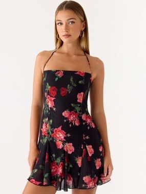 Peppermayo black red floral mini dress